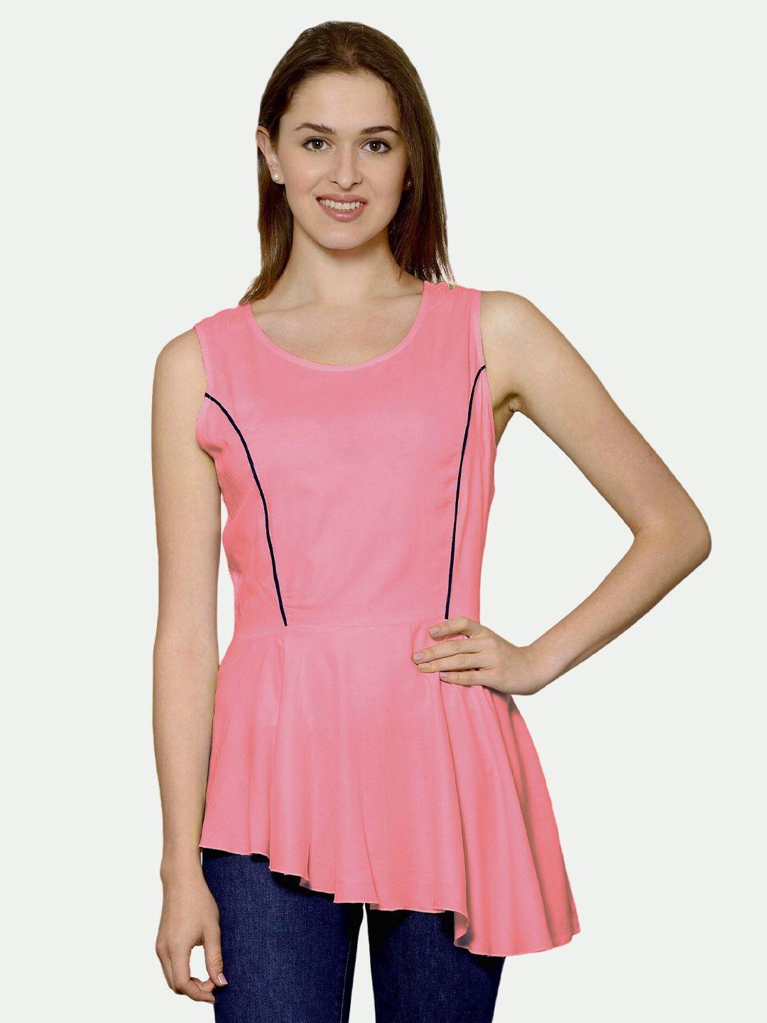 patrorna women pink twisted sleeveless asymmetric peplum top