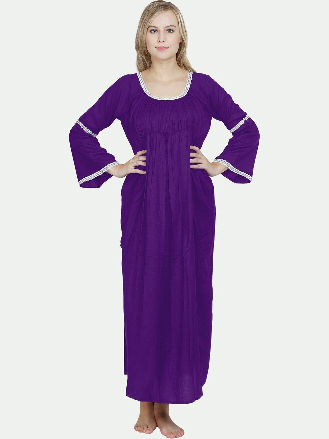 patrorna women purple solid round neck maxi dress