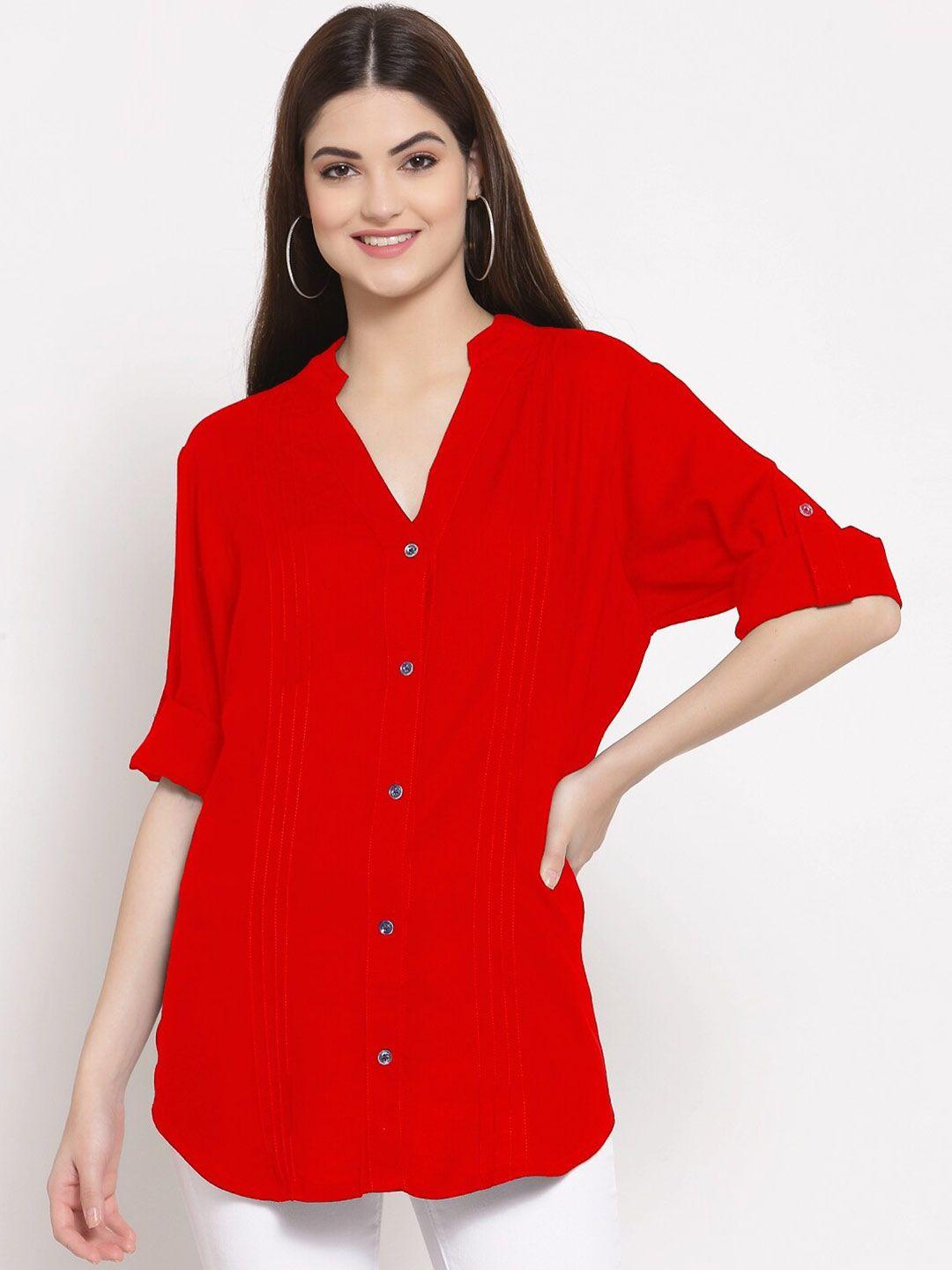 patrorna women red comfort solid casual shirt