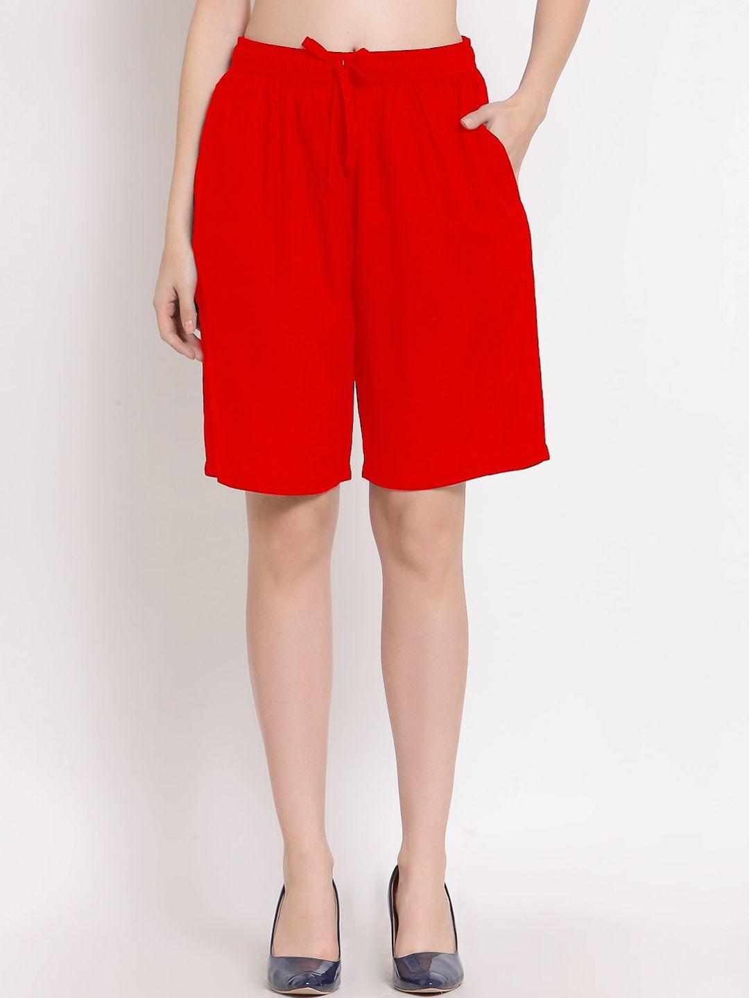 patrorna women red loose fit bermuda shorts