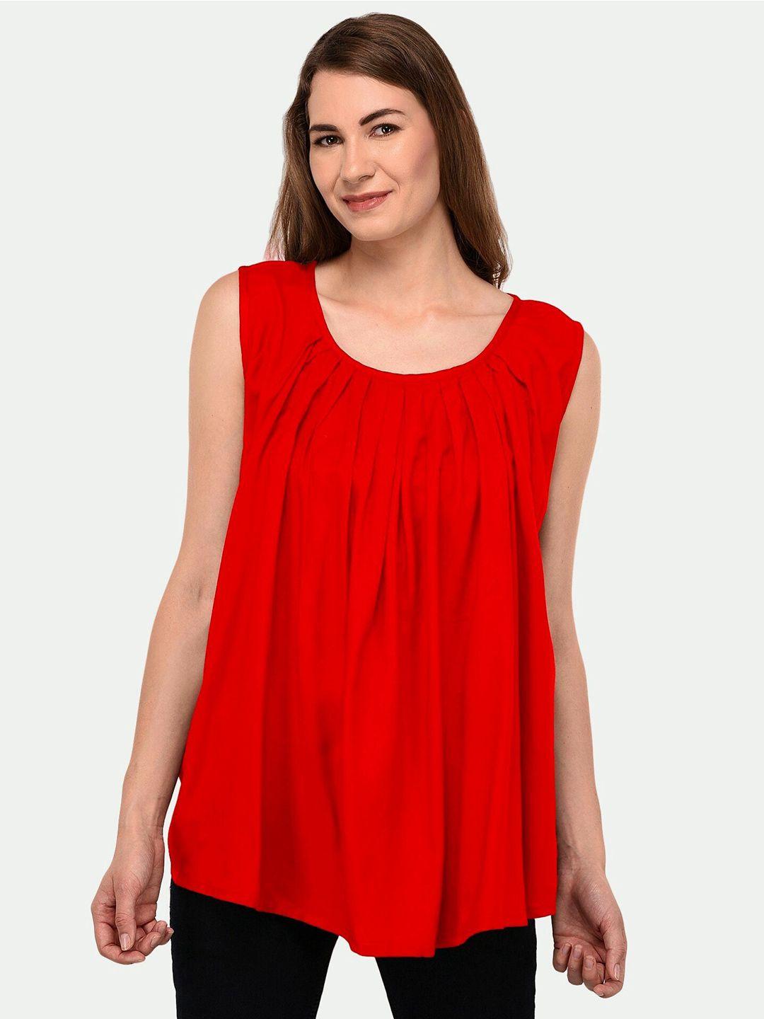 patrorna women red solid sleeveless empire top