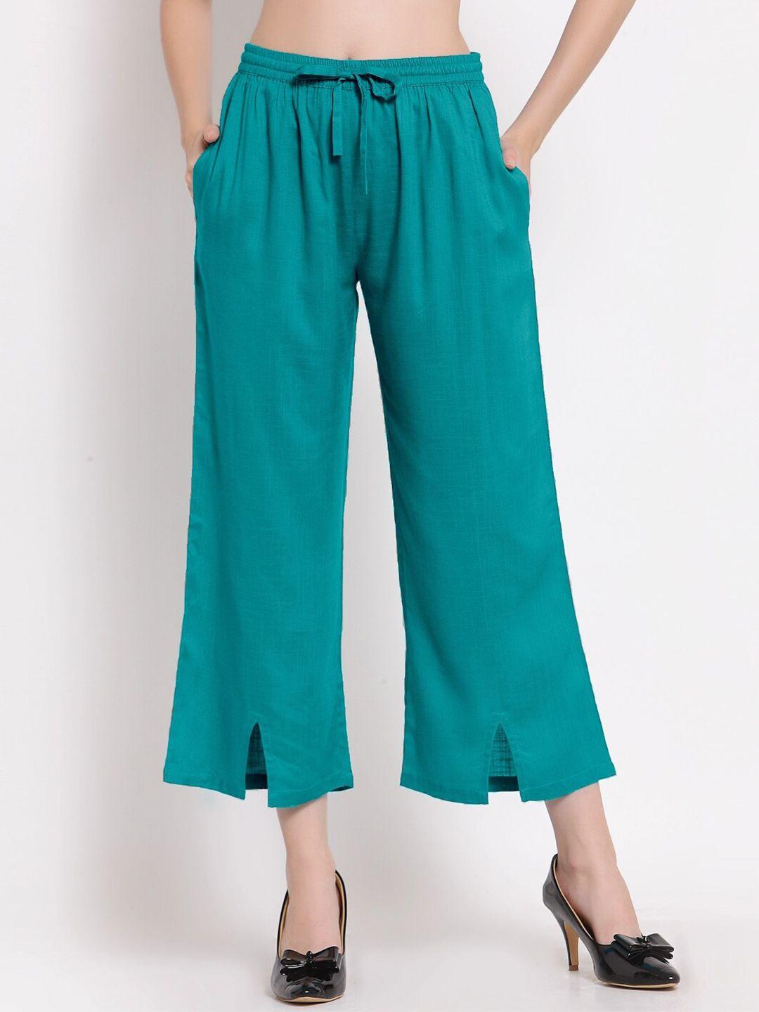 patrorna women sea green relaxed fit cotton capris