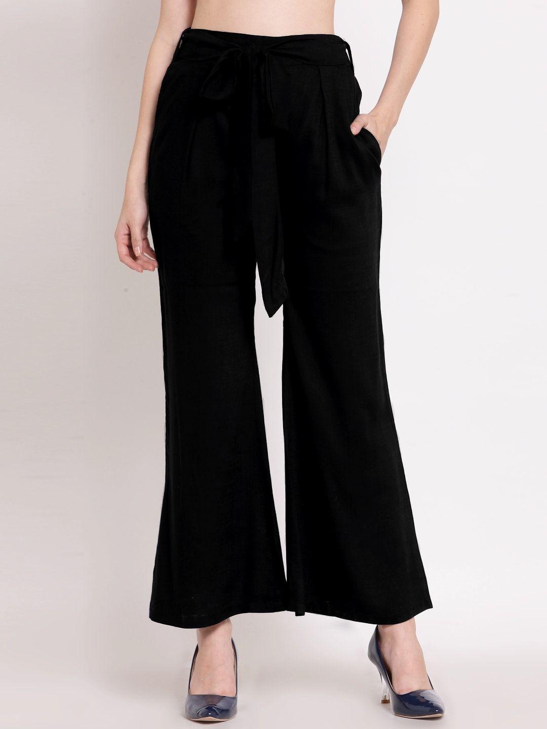 patrorna women smart tapered fit pleated parallel trousers