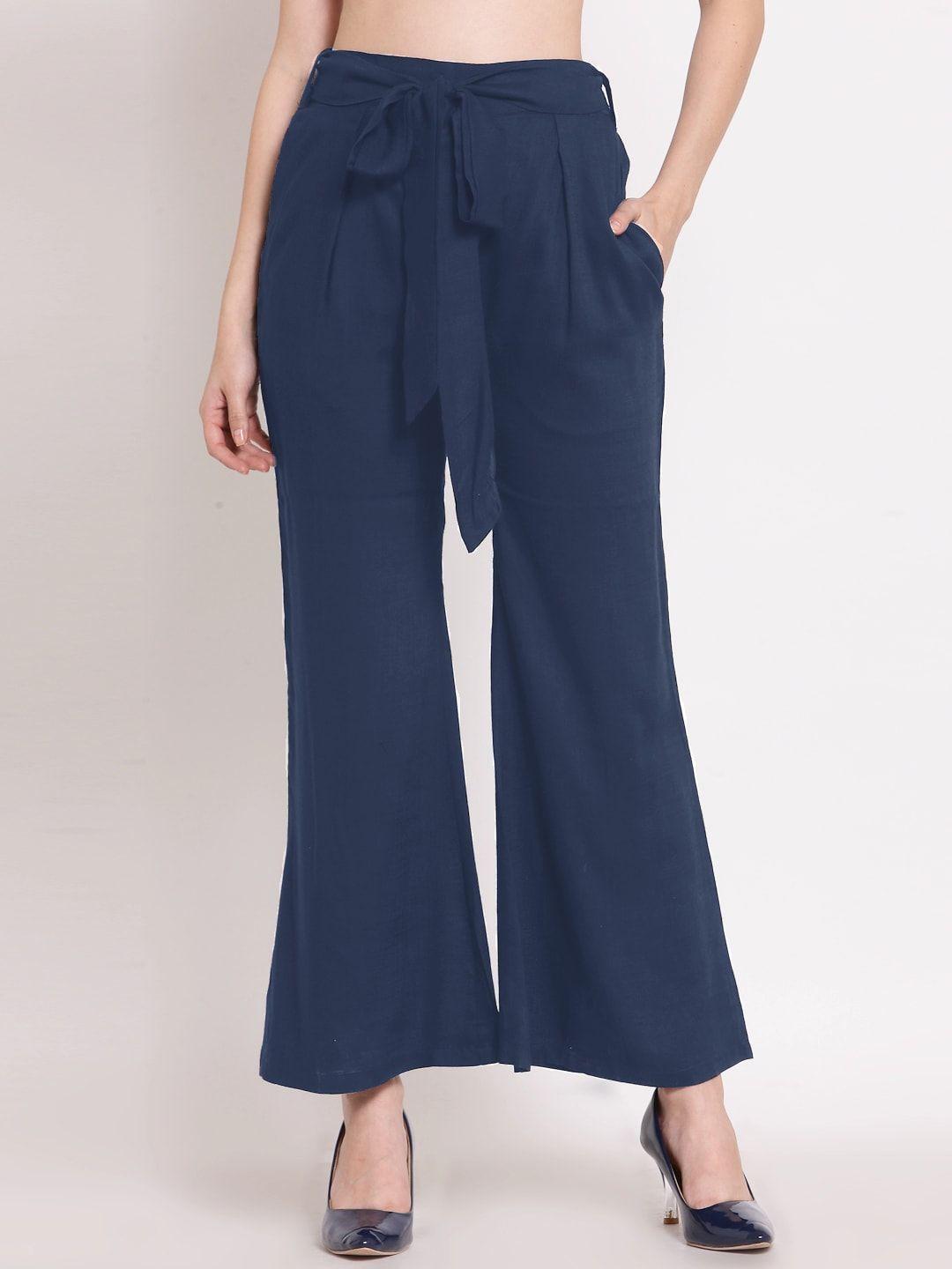 patrorna women smart tapered fit pleated parallel trousers