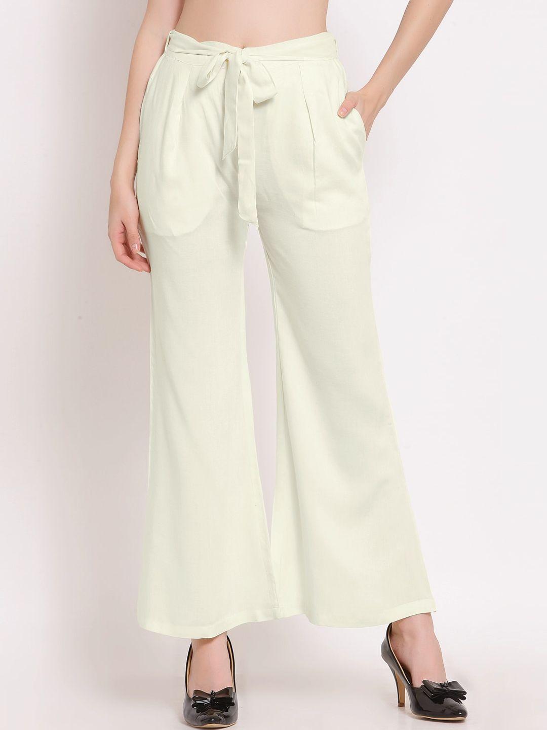patrorna women smart tapered fit pleated parallel trousers