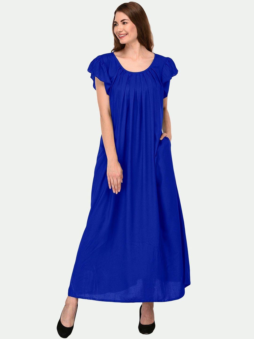 patrorna women solid pleated maxi nightdress