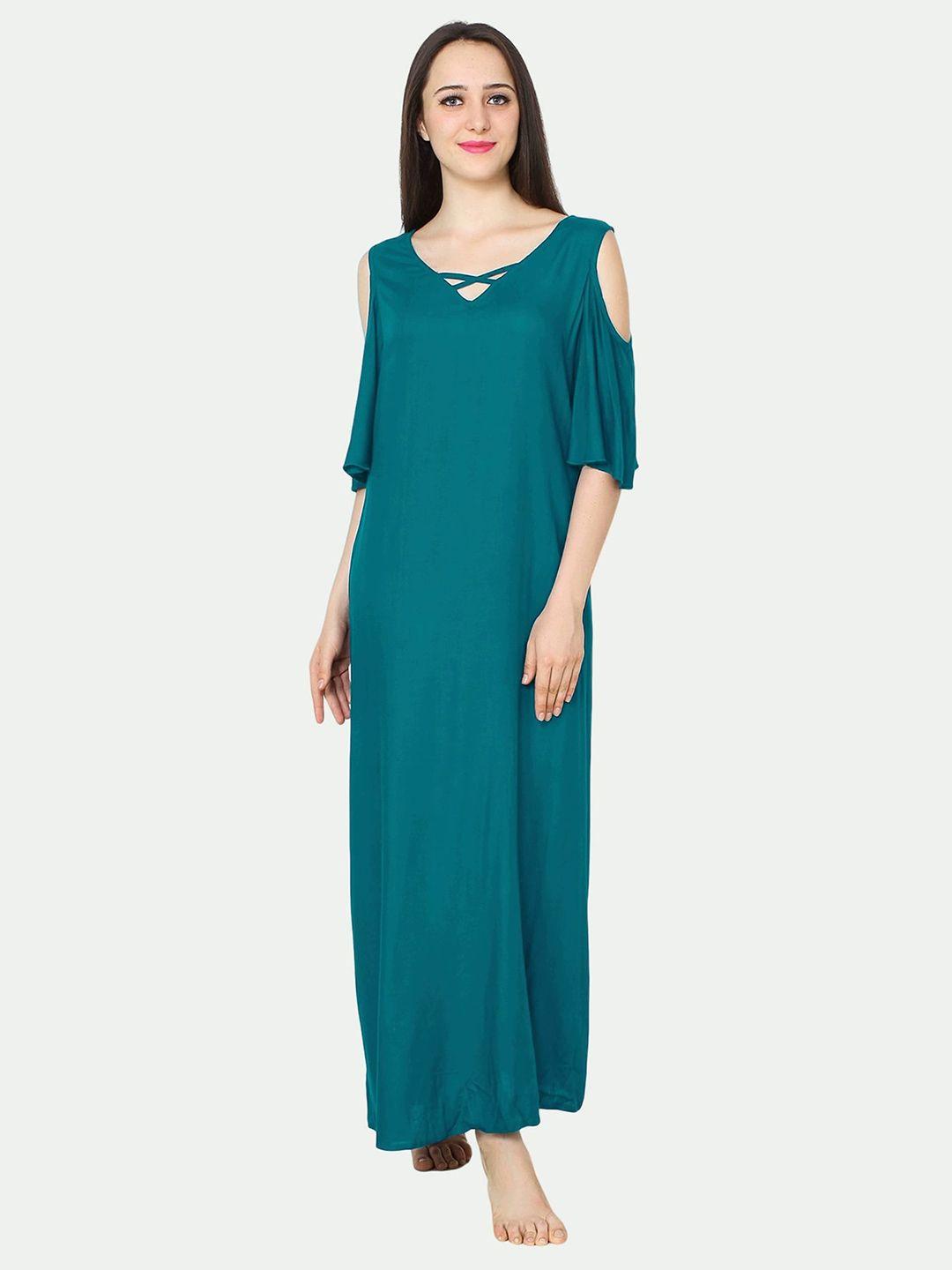 patrorna women solid v-neck cotton blend maxi dress