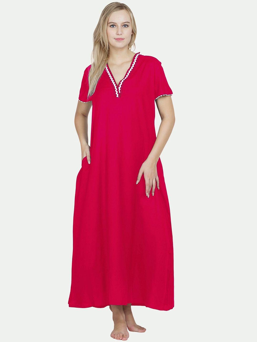 patrorna women solid v-neck cotton blend maxi nightdress