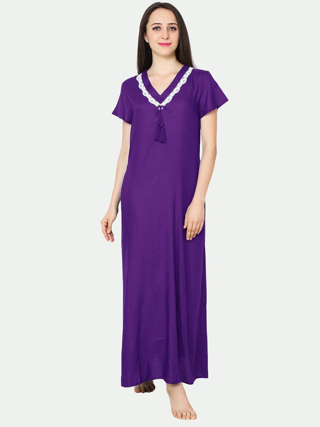 patrorna women solid v-neck cotton blend maxi nightdress