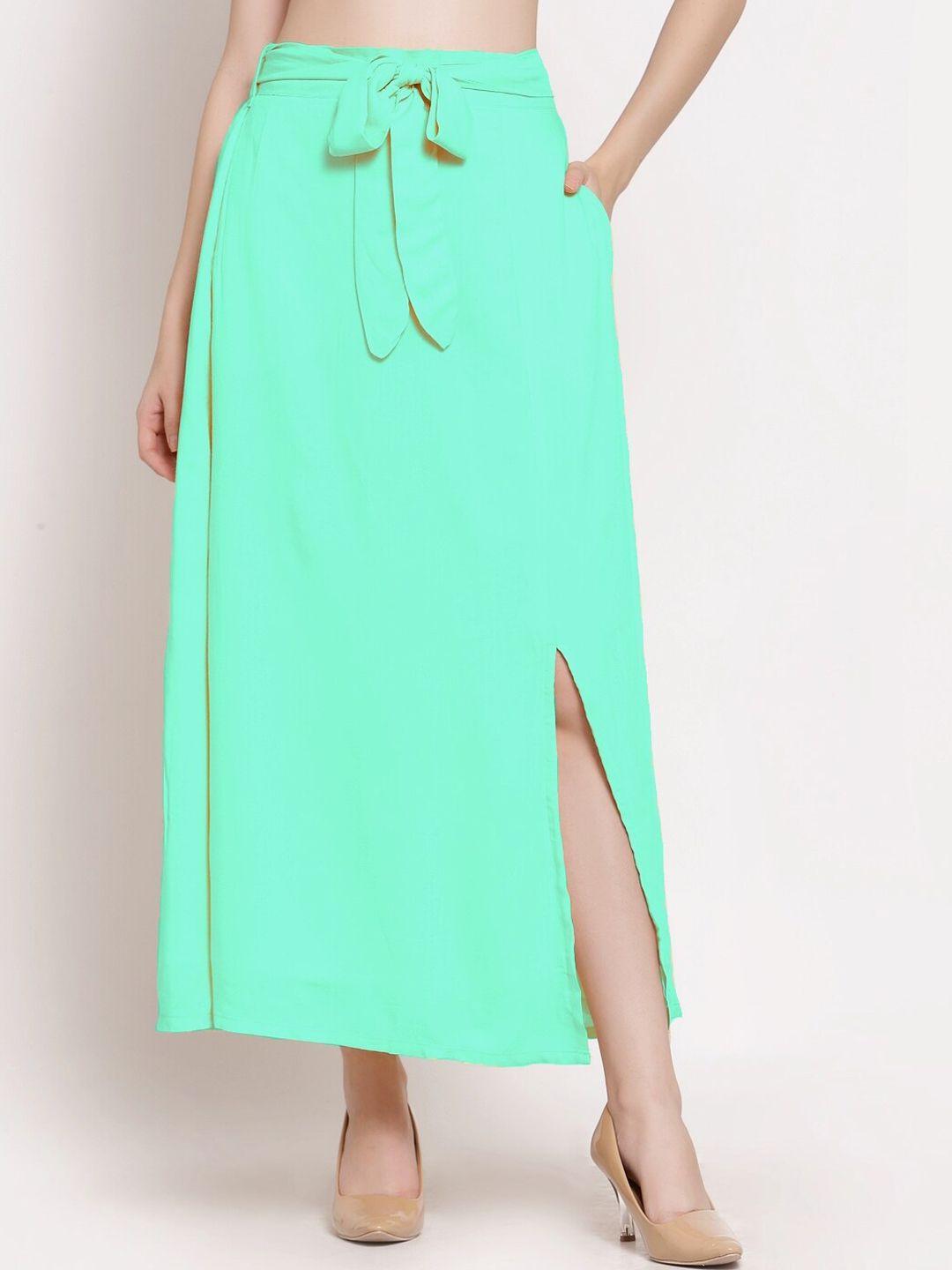 patrorna women teal green solid maxi skirt