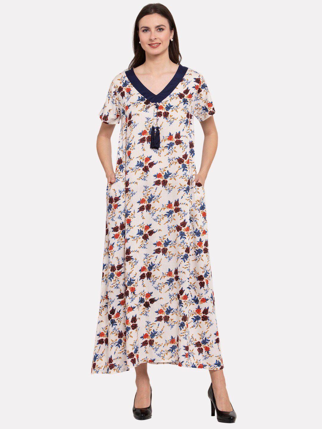 patrorna women white printed maxi nightdress