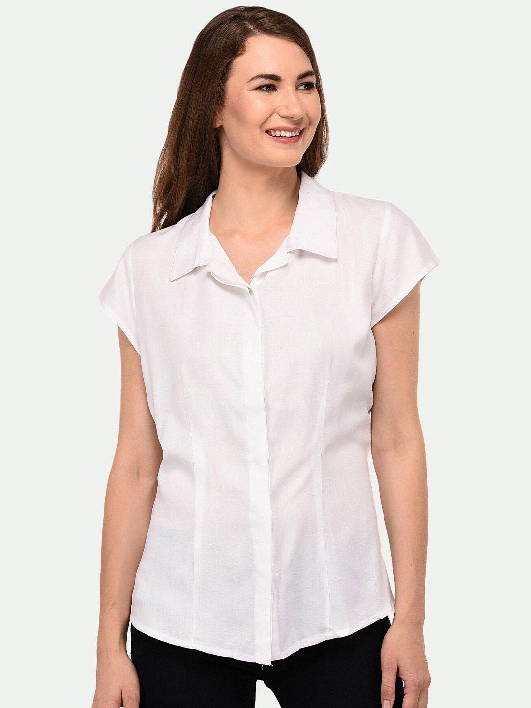 patrorna women white solid comfort casual shirt