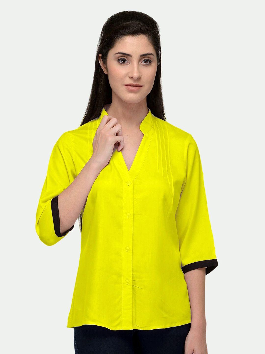 patrorna women yellow comfort solid casual shirt