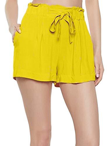 patrorna womens paperbag waist boyfriend shorts (pt8-042_yellow_5xl)