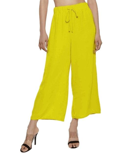 patrorna yellow cotton blend relaxed fit mid rise capris