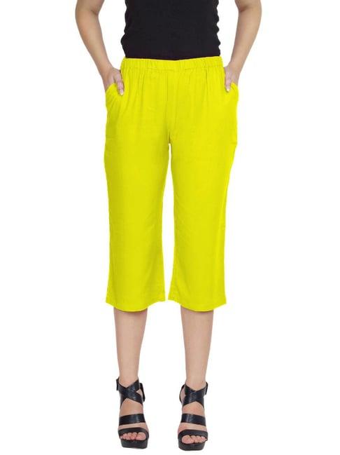 patrorna yellow cotton blend relaxed fit mid rise capris