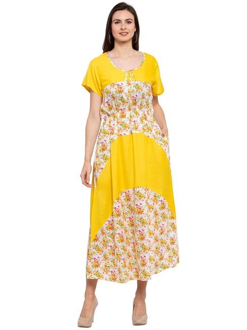 patrorna yellow floral print tulip midi dress