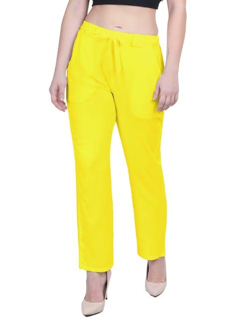 patrorna yellow mid rise relaxed fit boyfriend trousers