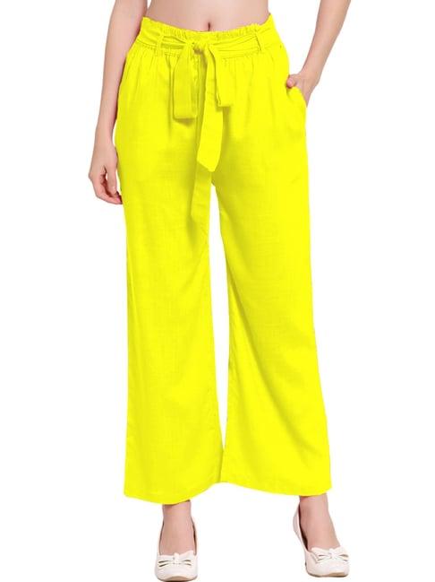 patrorna yellow mid rise relaxed fit paperbag culottes trousers