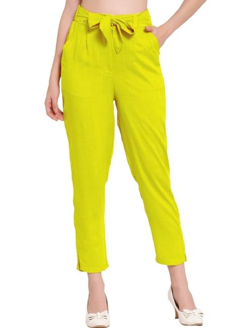 patrorna yellow mid rise slim fit cigarette trousers