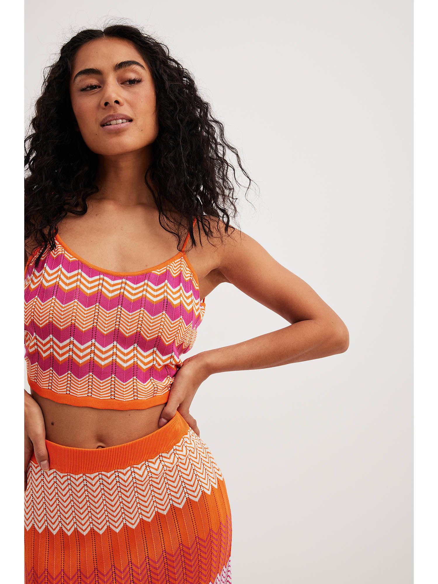 pattern knitted striped top - multicolor