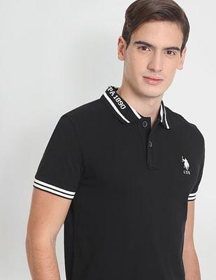 patterned collar solid polo shirt