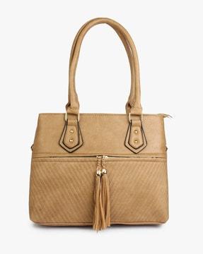 patterned handbag with short handles