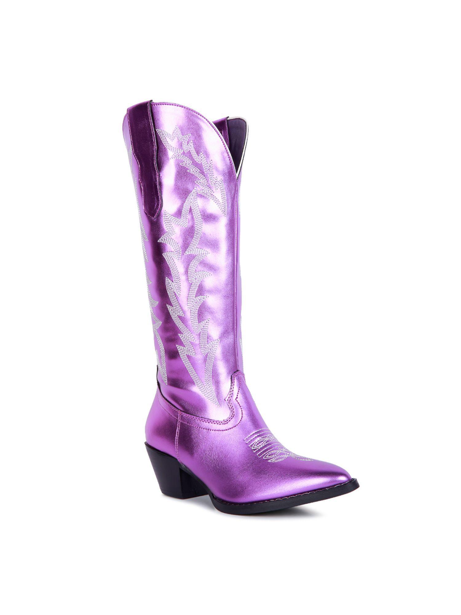 patterned purple boots