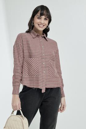 patterned blended round neck women's shirt - multi