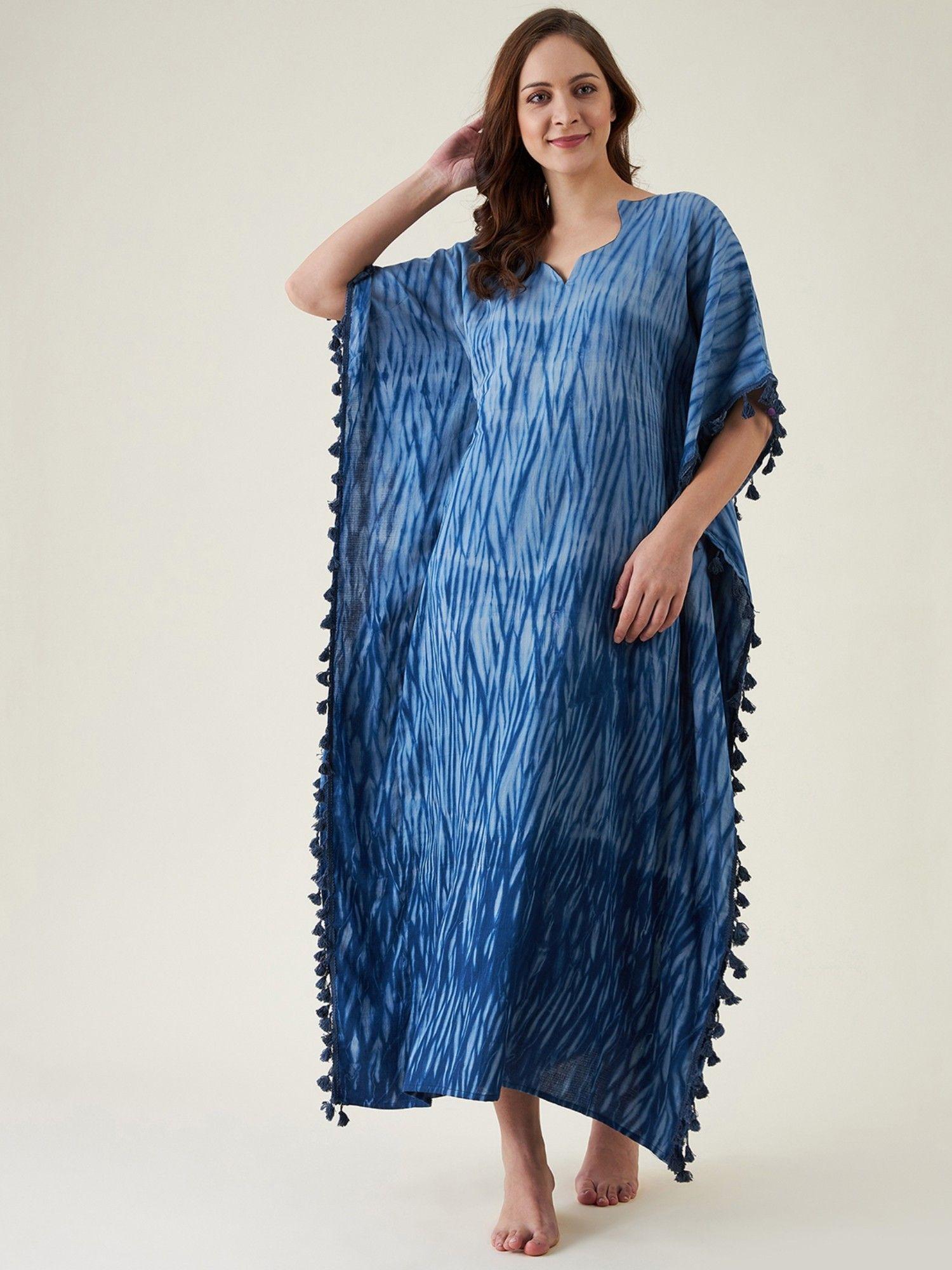 patterned brushed lines loungewear kaftan blue