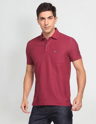 patterned collar textured polo shirt