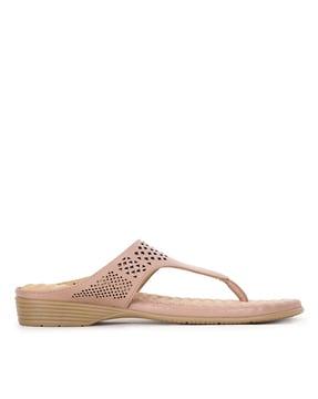 patterned genuine leather thong-strap sandals