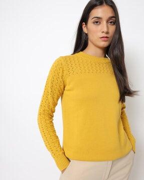 patterned-knit round-neck pullover