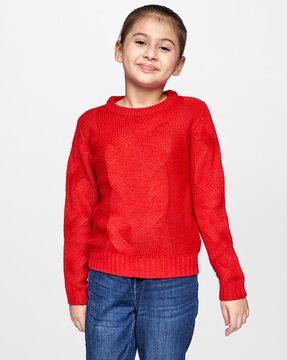 patterned-knit-round-neck-pullover