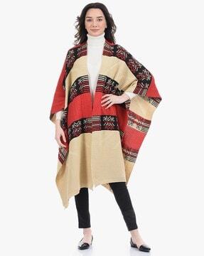 patterned-knit front-open cape