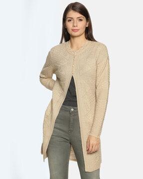 patterned-knit round-neck cardigan