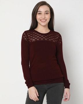 patterned-knit round-neck pullover