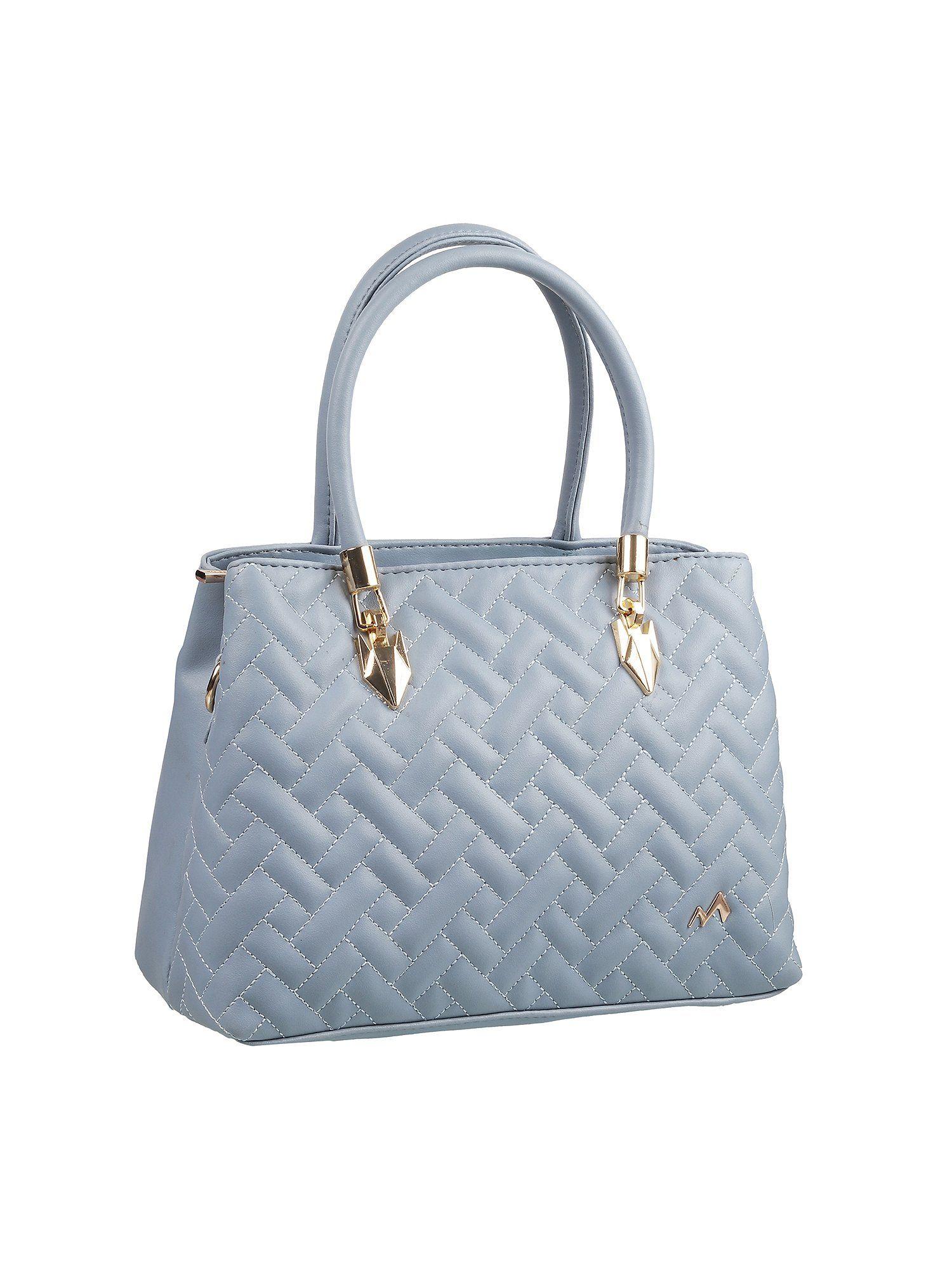patterned light blue handbag