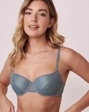 patterned padded under-wired balconette bra