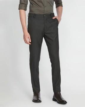 patterned slim fit flat-front trousers