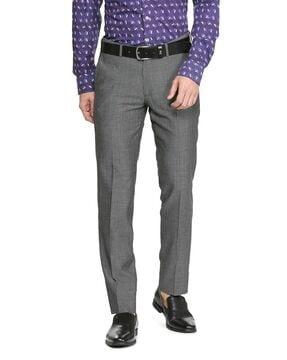 patterned slim fit flat-front trousers