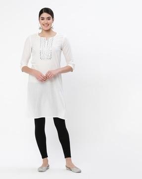 patterned straight kurta with foil embroidery