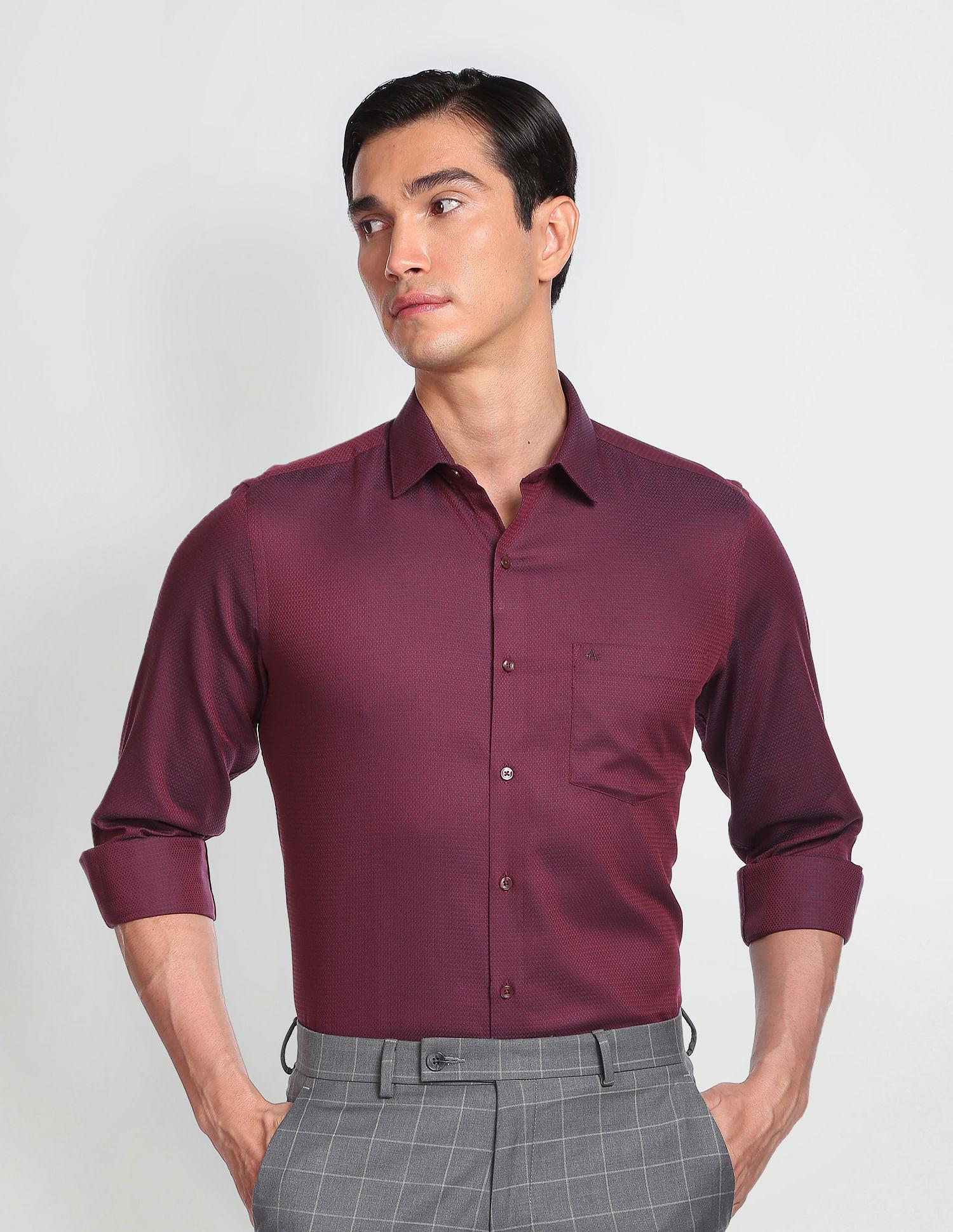 patterned weave cutaway collar formal shirt