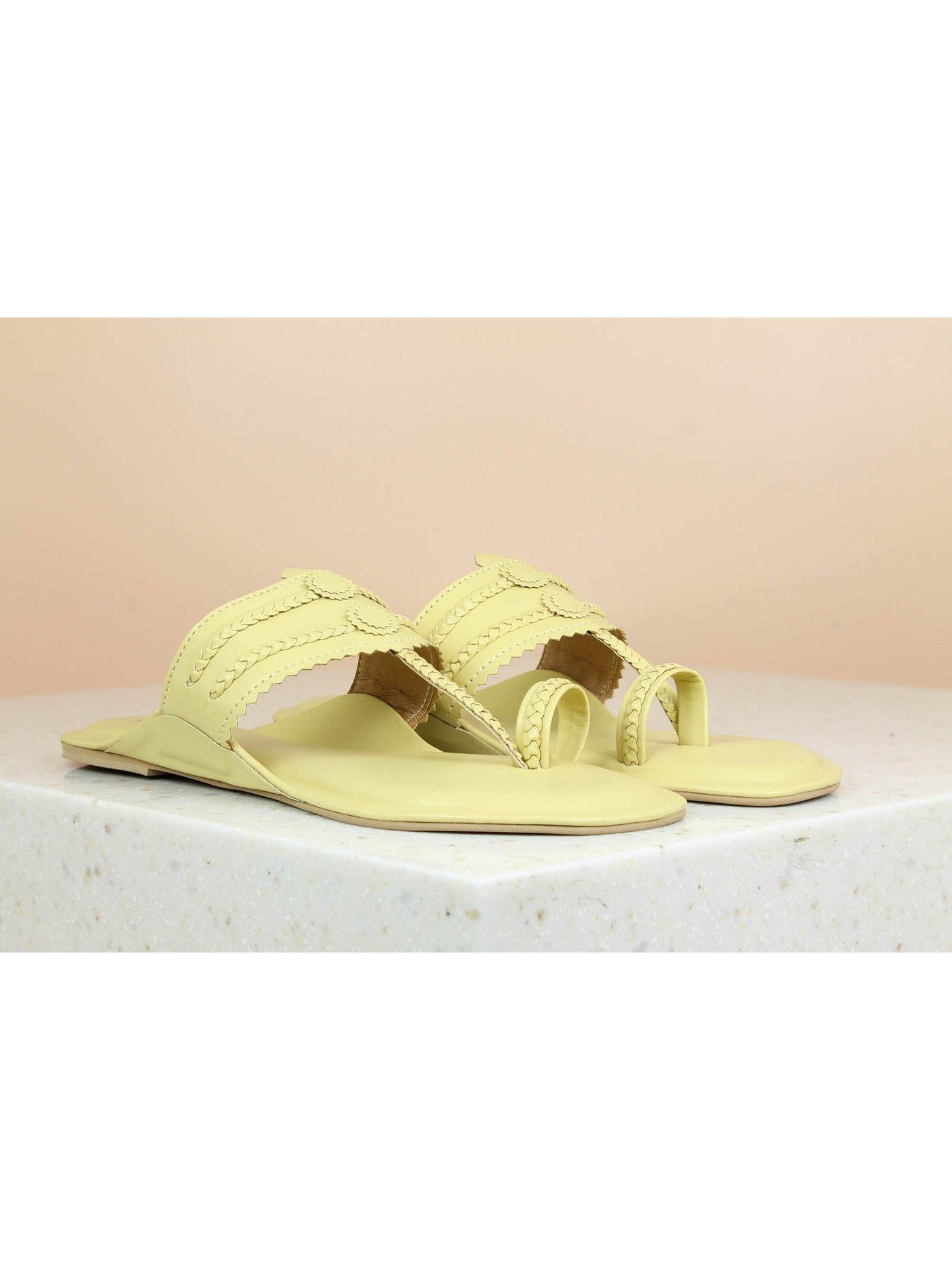 patterned yellow kolhapuri flats