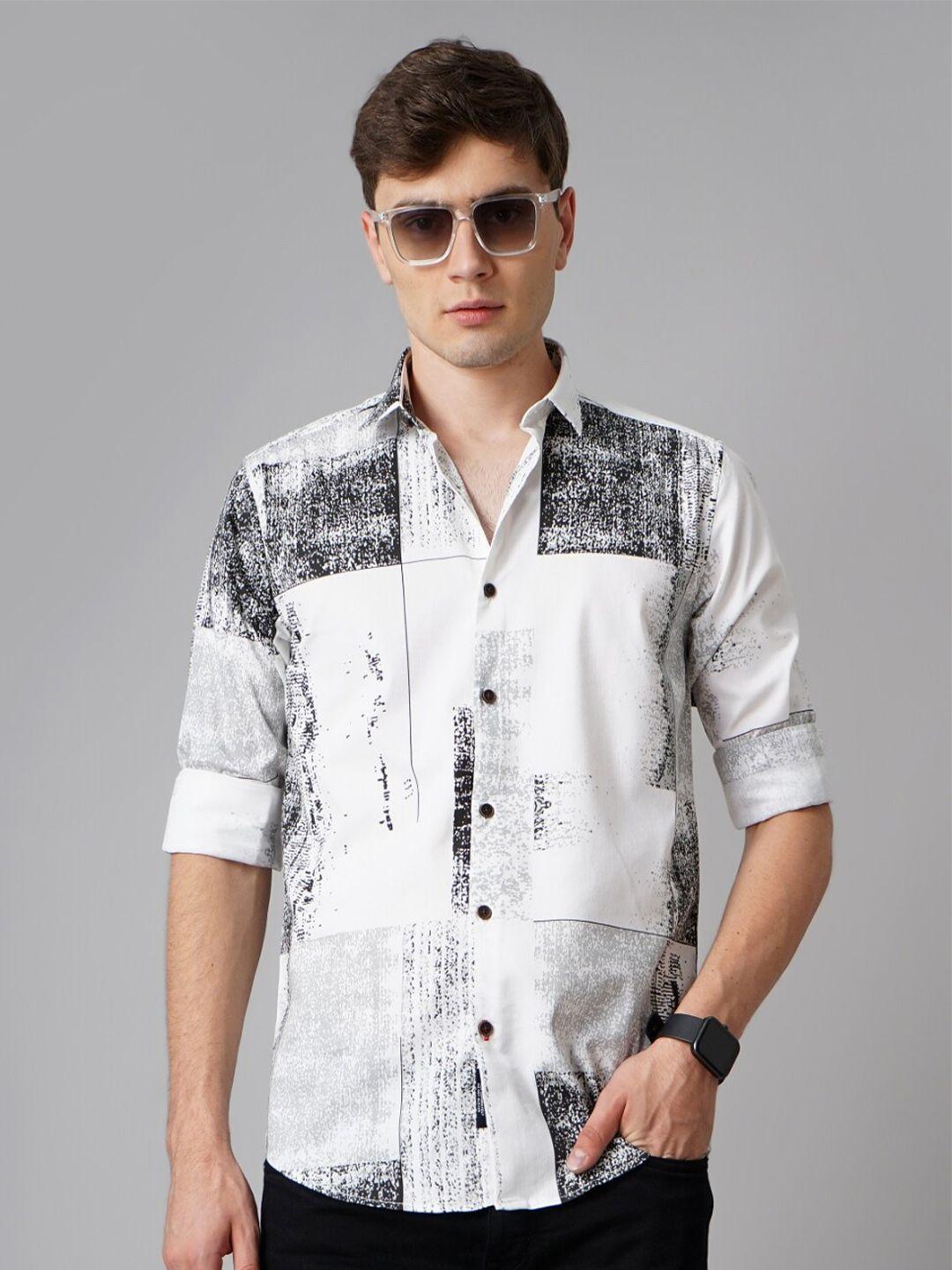 paul street standard slim fit abstract printed spread collar casual shirt