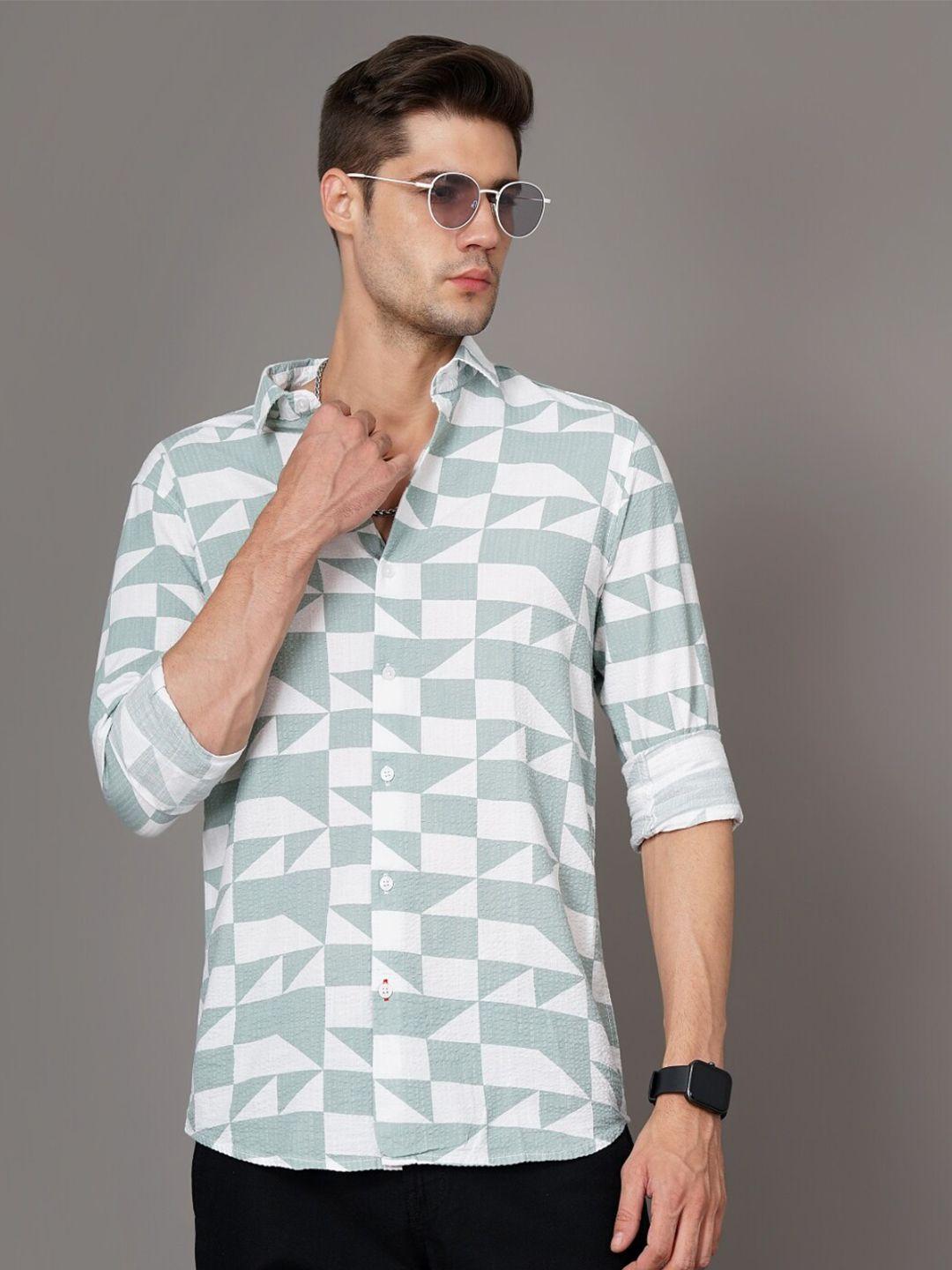paul street standard slim fit geometric printed cotton seersucker casual shirt