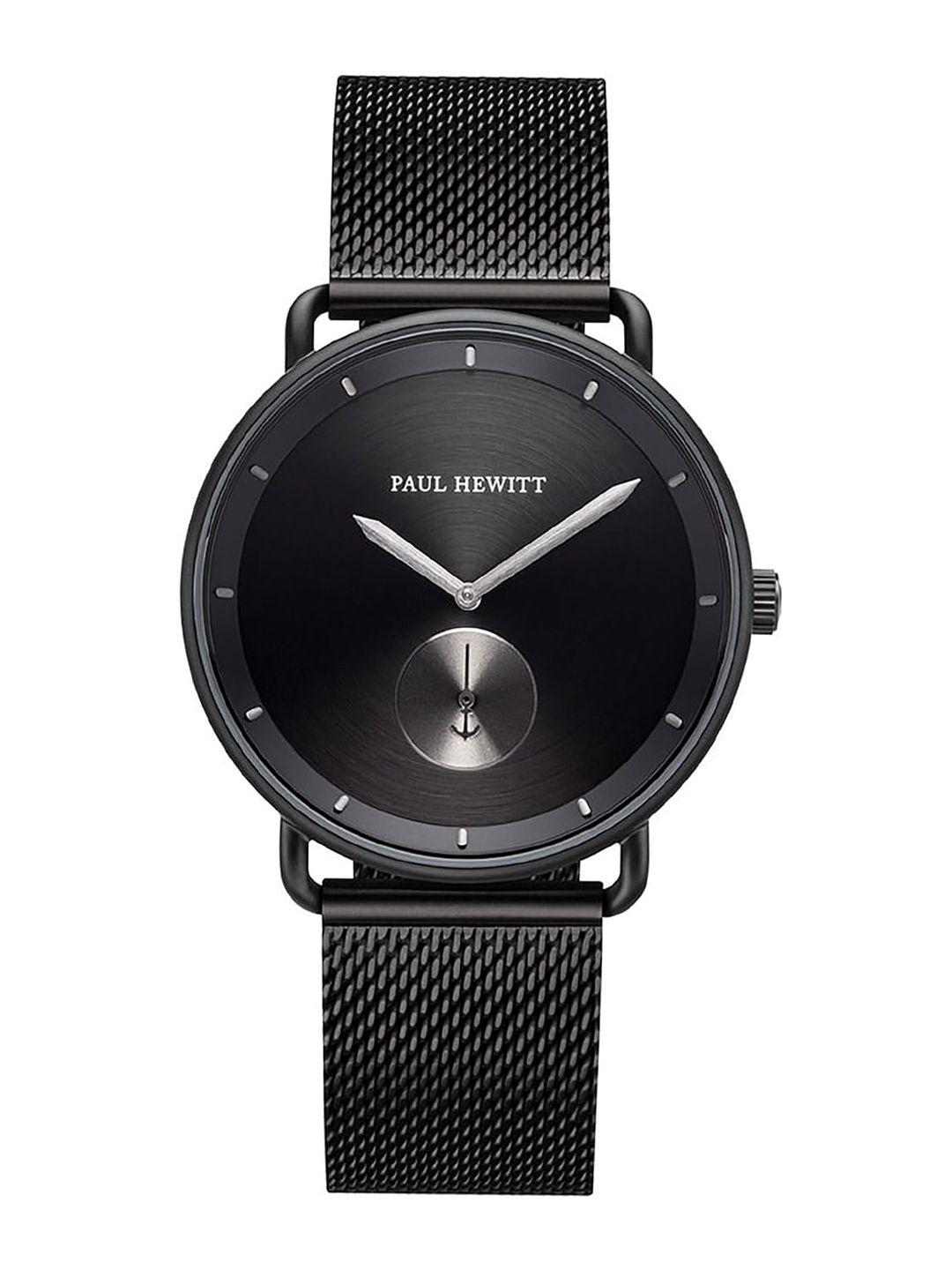 paul hewitt men black dial & black stainless steel bracelet style straps analogue watch