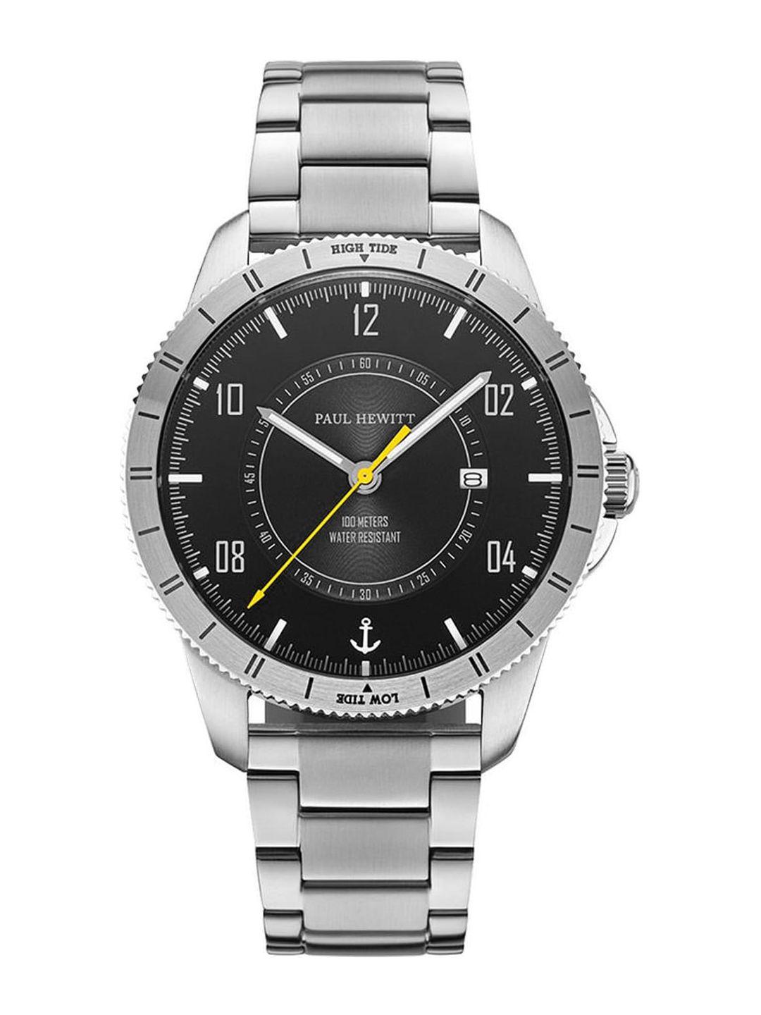 paul hewitt men black dial & silver toned bracelet style straps analogue watch ph002831