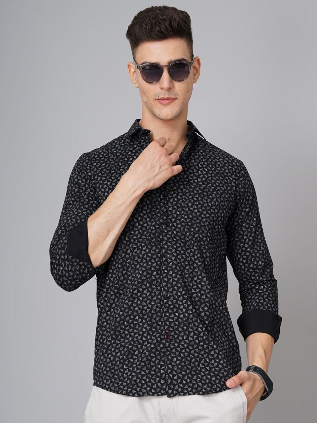 paul street men black standard slim fit floral opaque printed casual shirt