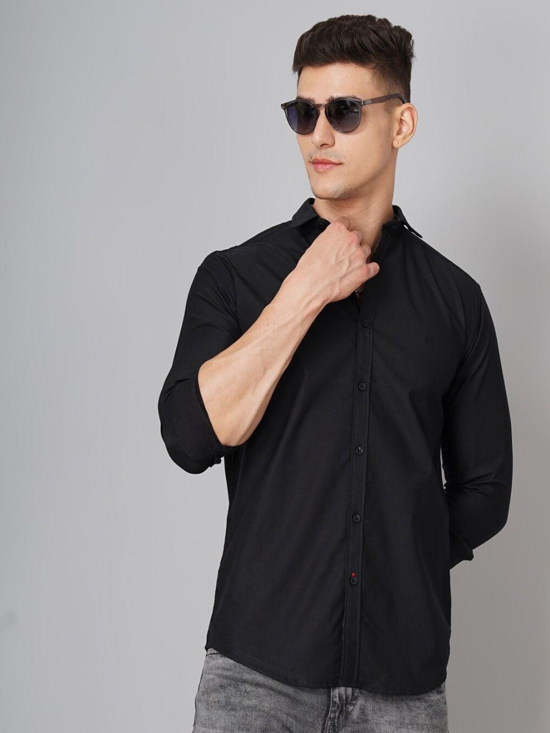 paul street men black standard slim fit opaque casual shirt